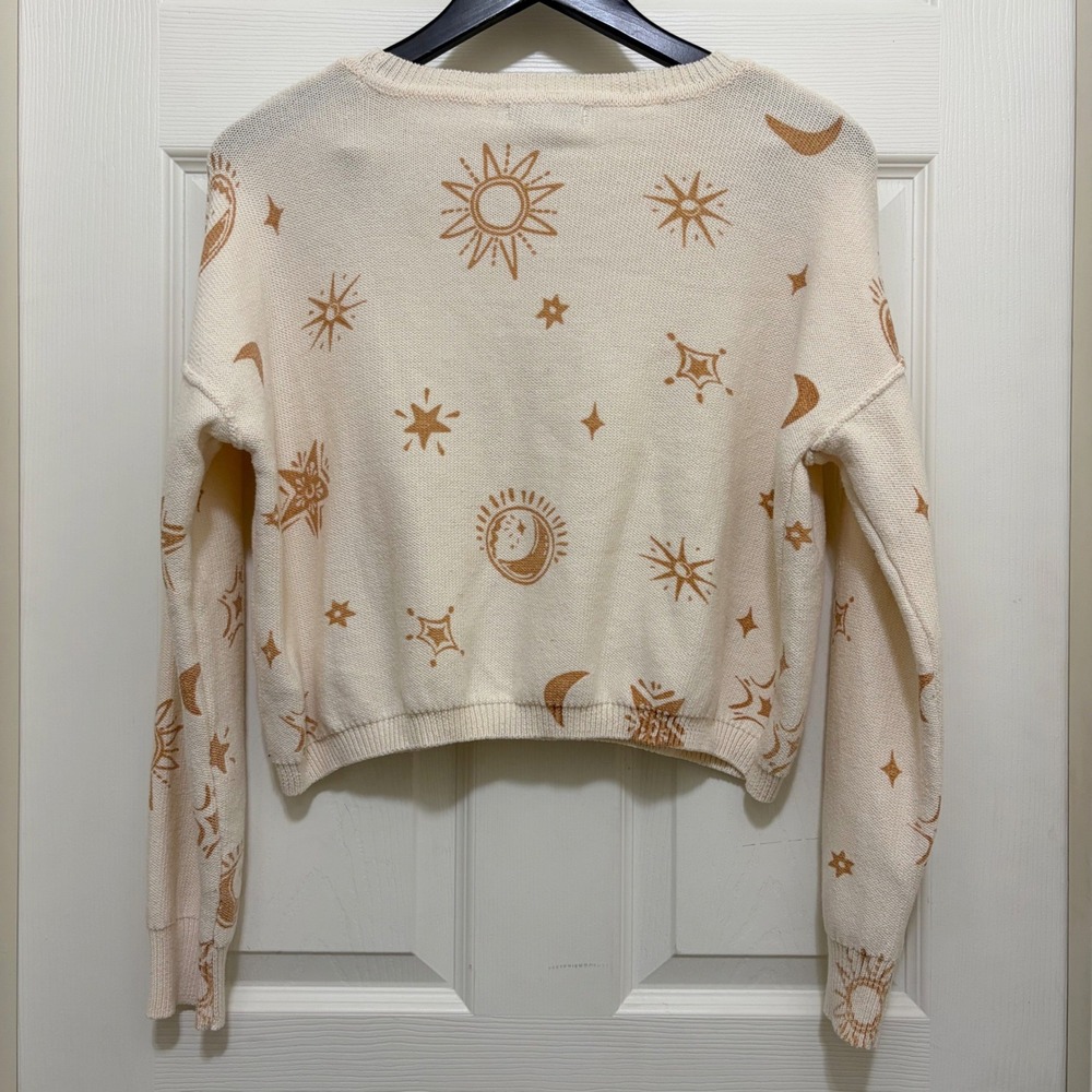 Sincerely Jules Sun Moon Star Knit Sweater Cropped M Celestial Whimsigoth Witchy - Picture 2 of 11